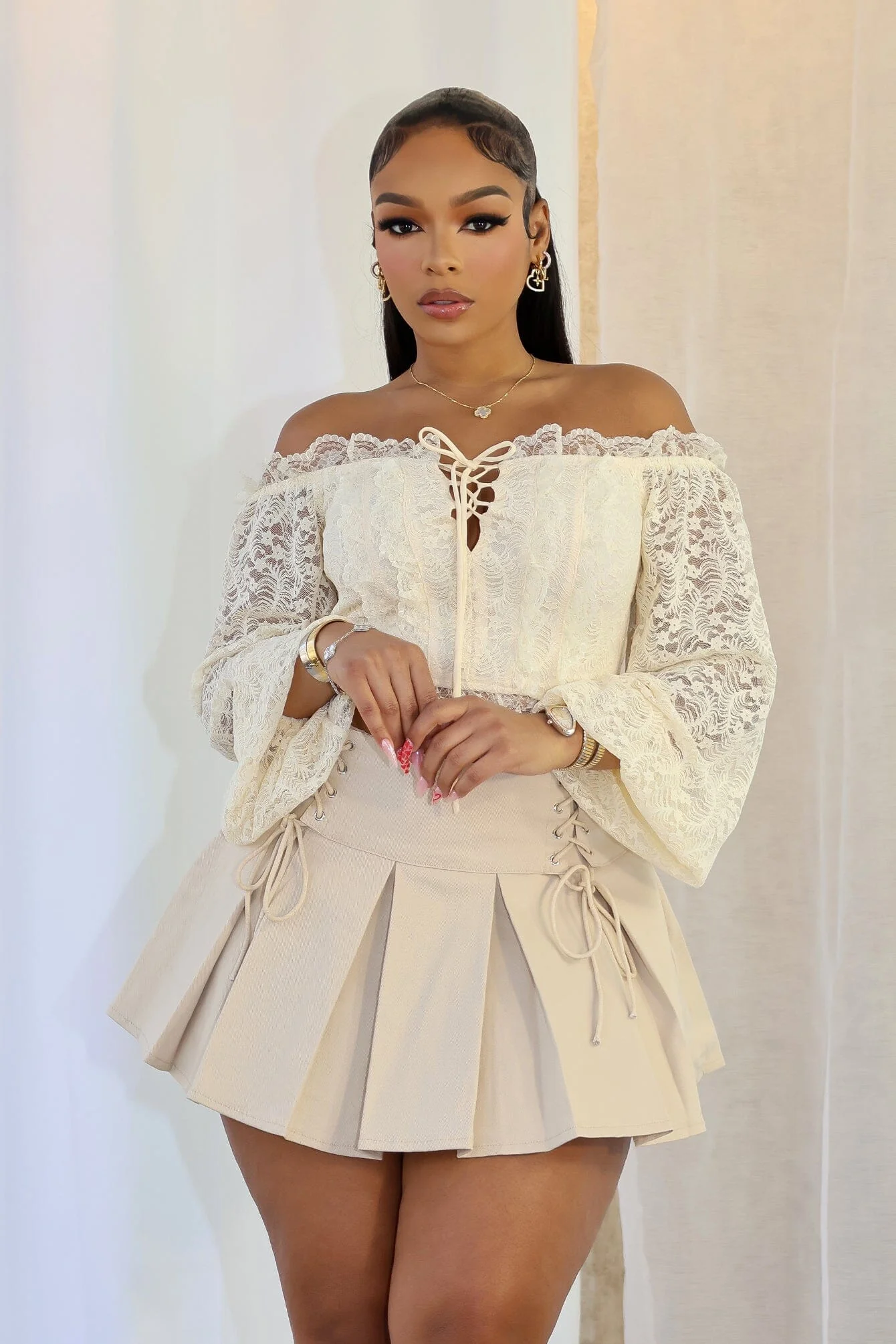 Yollie Off Shoulder Lace Crop Top