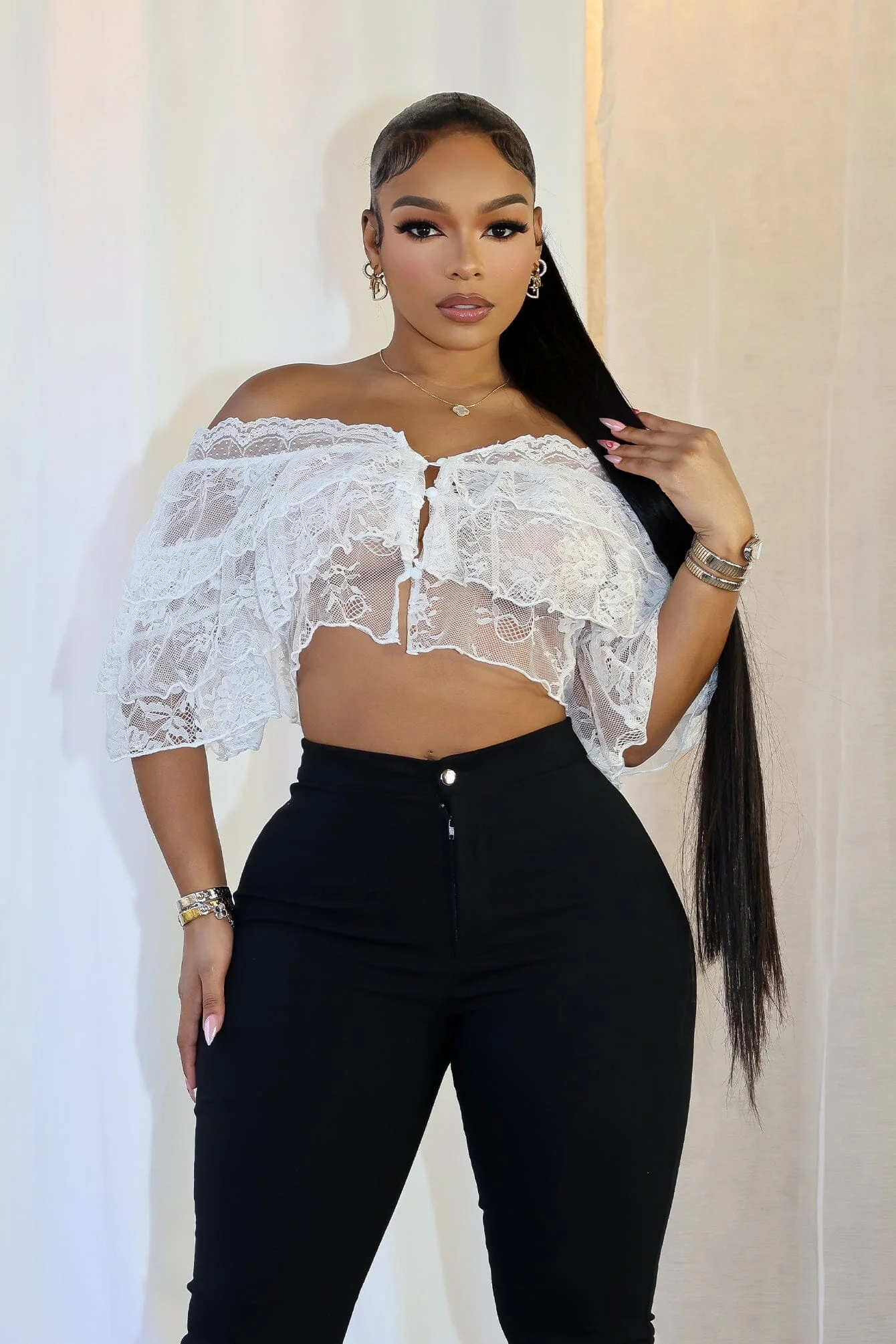 Eyo Floral Off Shoulder Lace Top