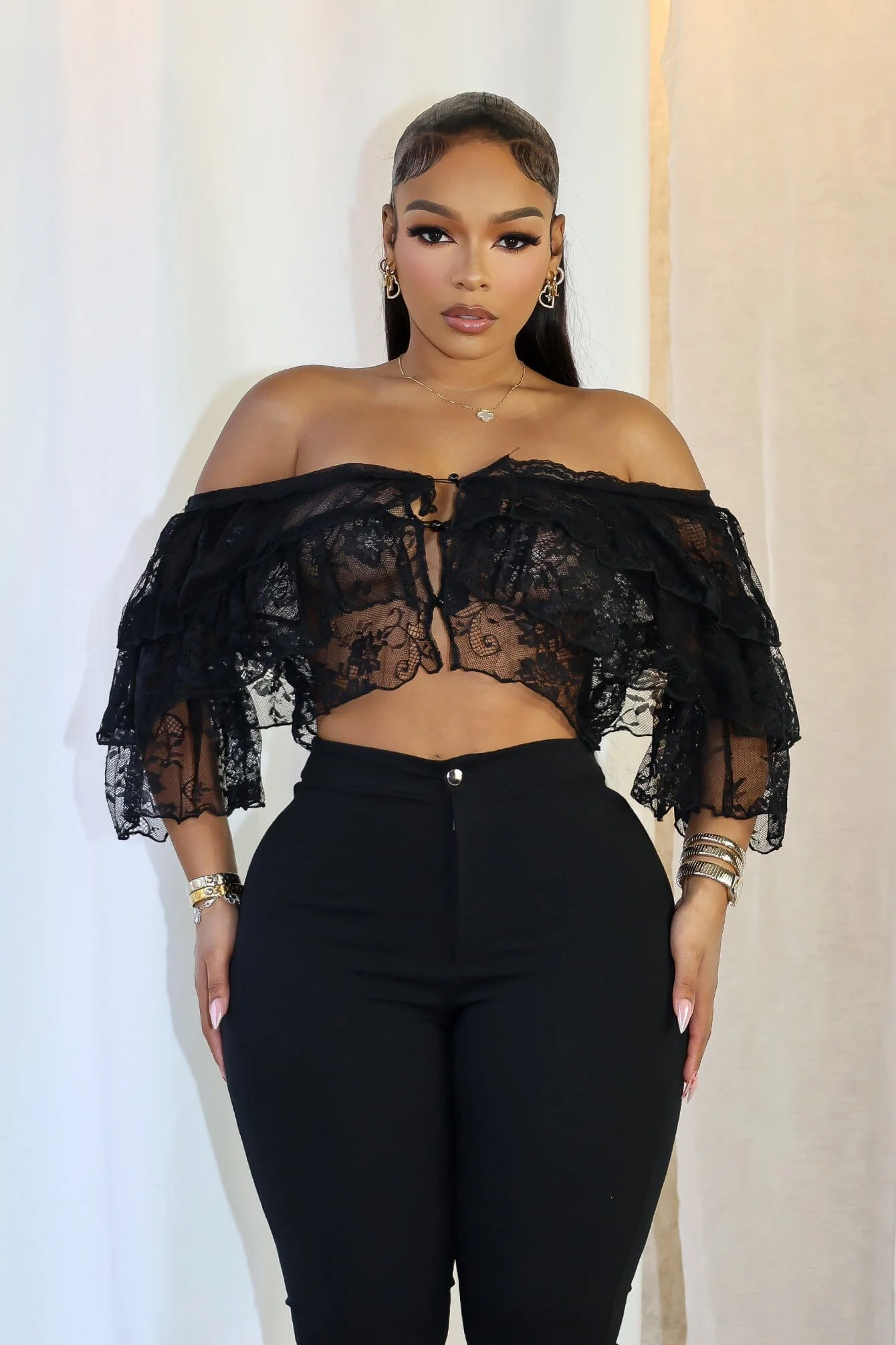 Eyo Floral Off Shoulder Lace Top