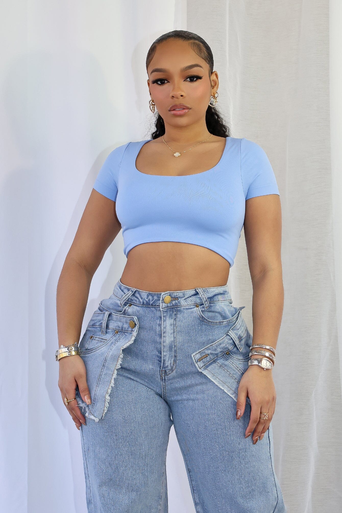 Amina Short Sleeve Double Layered Crop Top