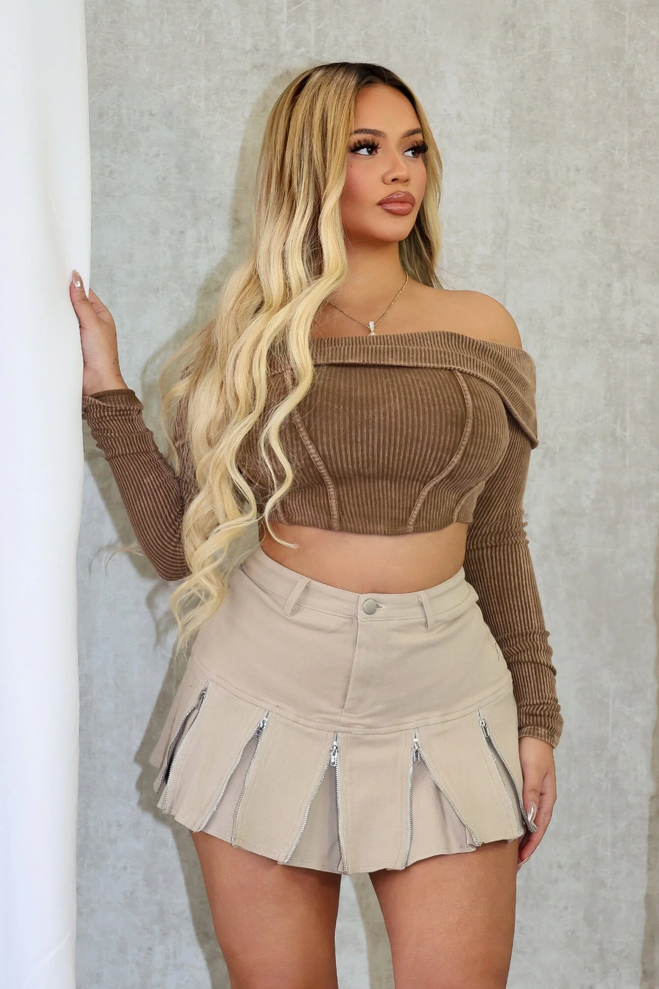 Lani Mineral Washed Corset Off Shoulder Top