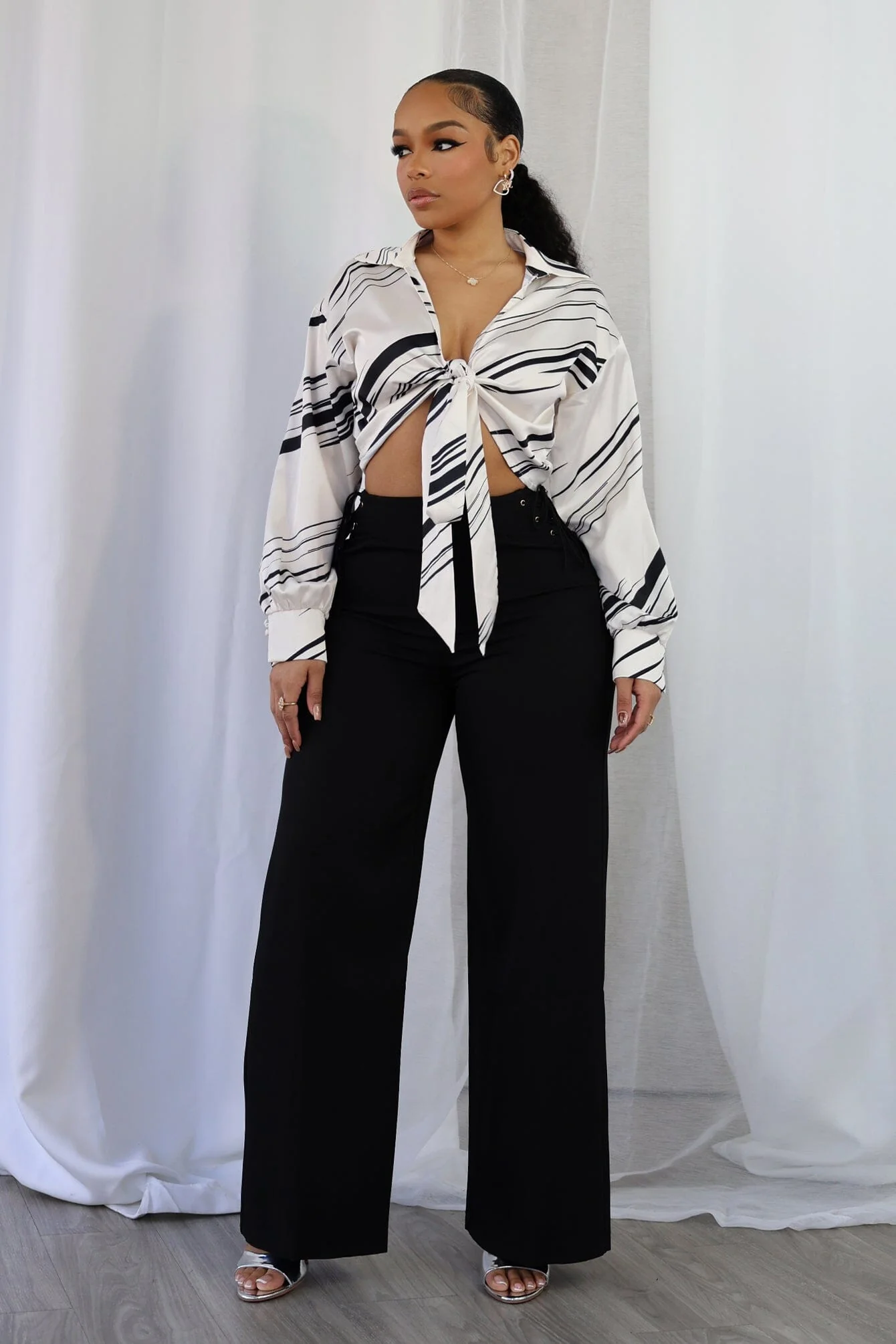 6485-Tara-Geo-Printed-Satin-Tie-Blouse-3.webp Tara Geo Printed Satin Tie Blouse