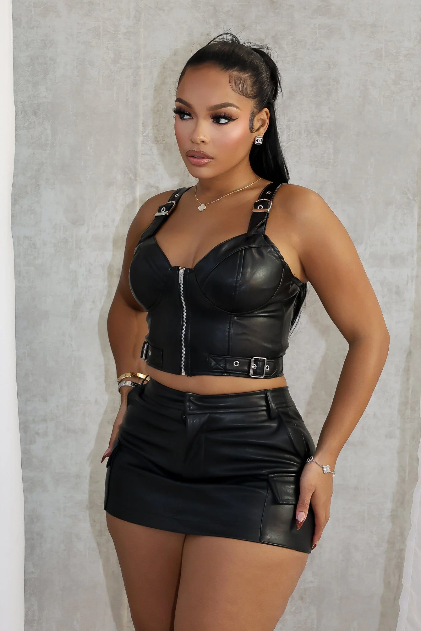 Dani Faux Leather Buckle Bustier