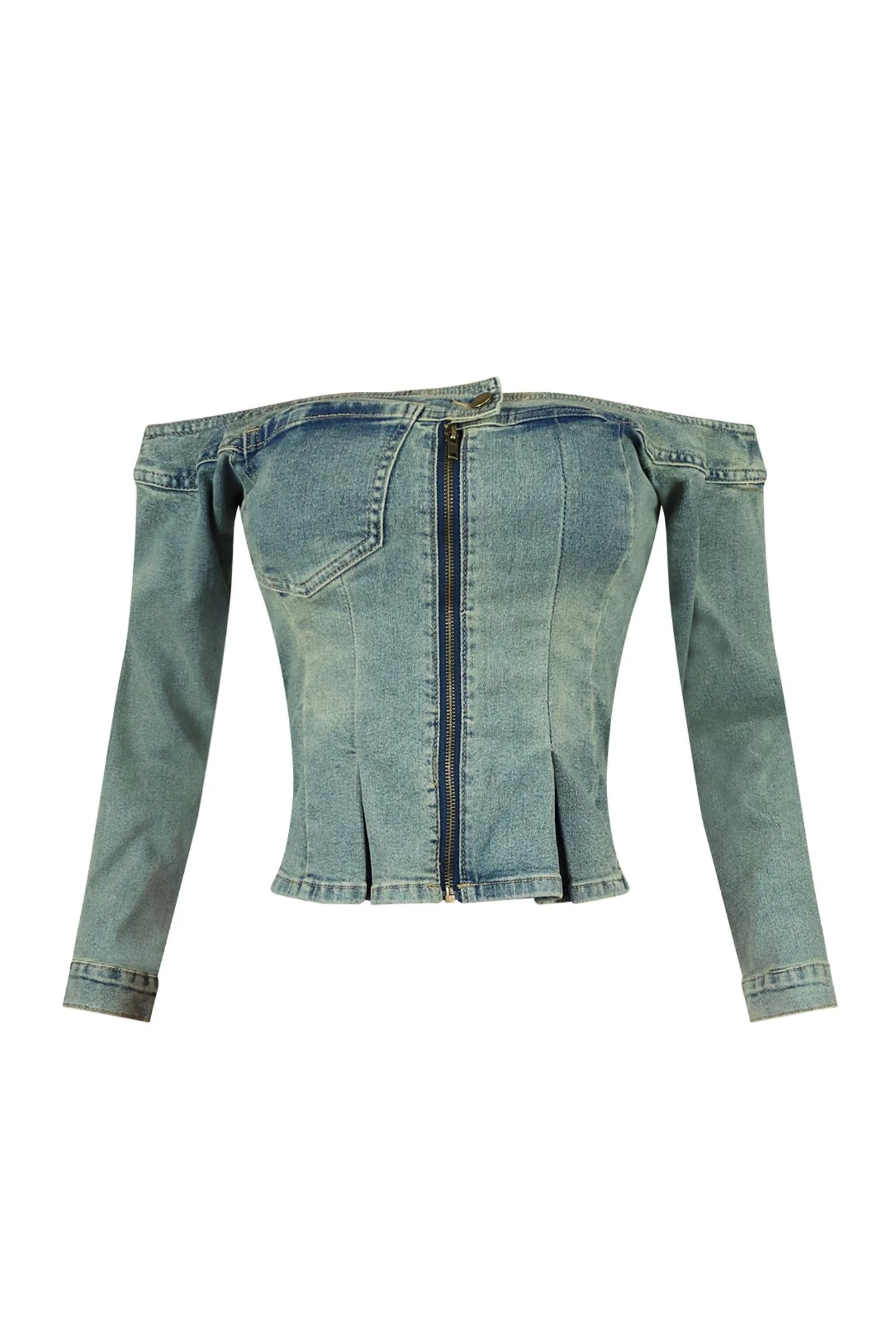 Palmer Vintage Washed Off Shoulder Denim Top