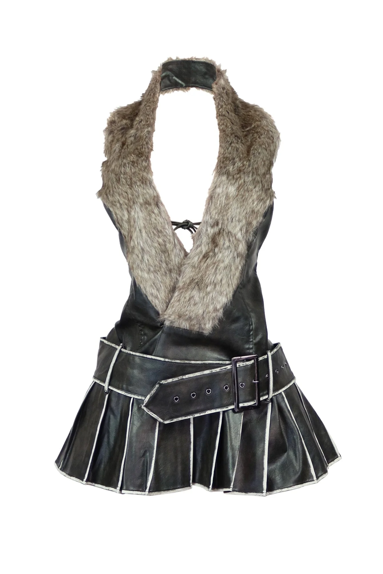 7063-Elle-Faux-Leather-Fur-Halter-Mini-Dress-3.webp Elle Faux Leather Fur Halter Mini Dress
