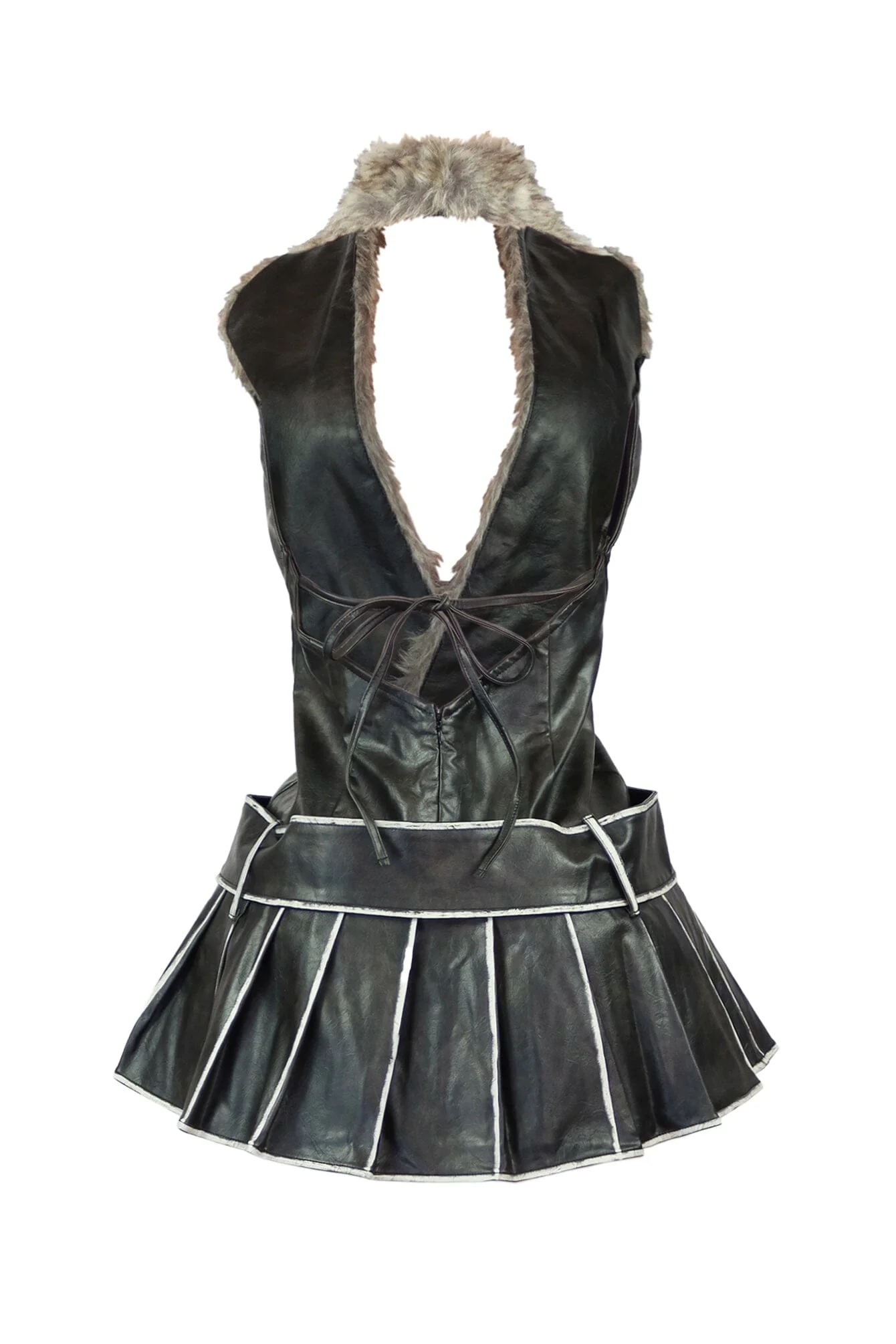 7063-Elle-Faux-Leather-Fur-Halter-Mini-Dress-4.webp Elle Faux Leather Fur Halter Mini Dress