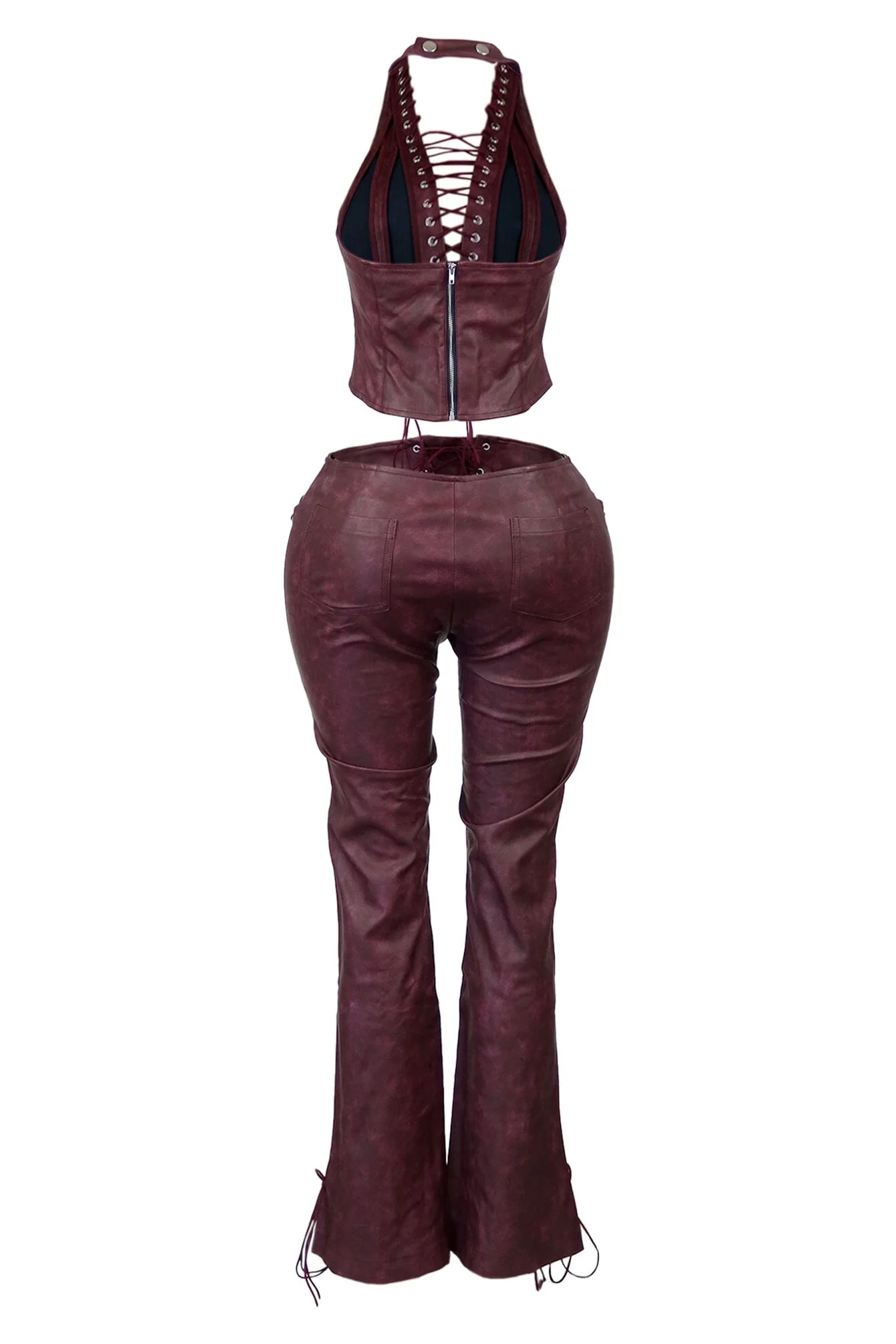 7144-Claudia-Vintage-PU-Halter-Top-Pants-SET-3.webp Claudia Vintage PU Halter Top & Pants SET