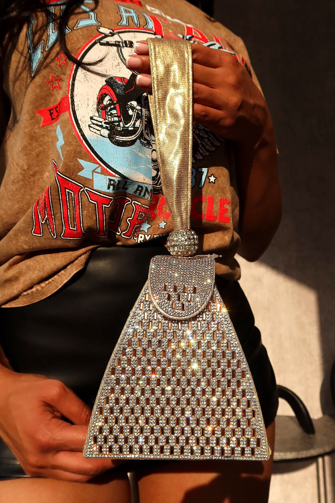 Shaya Rhinestone Pyramid Top Handle Clutch