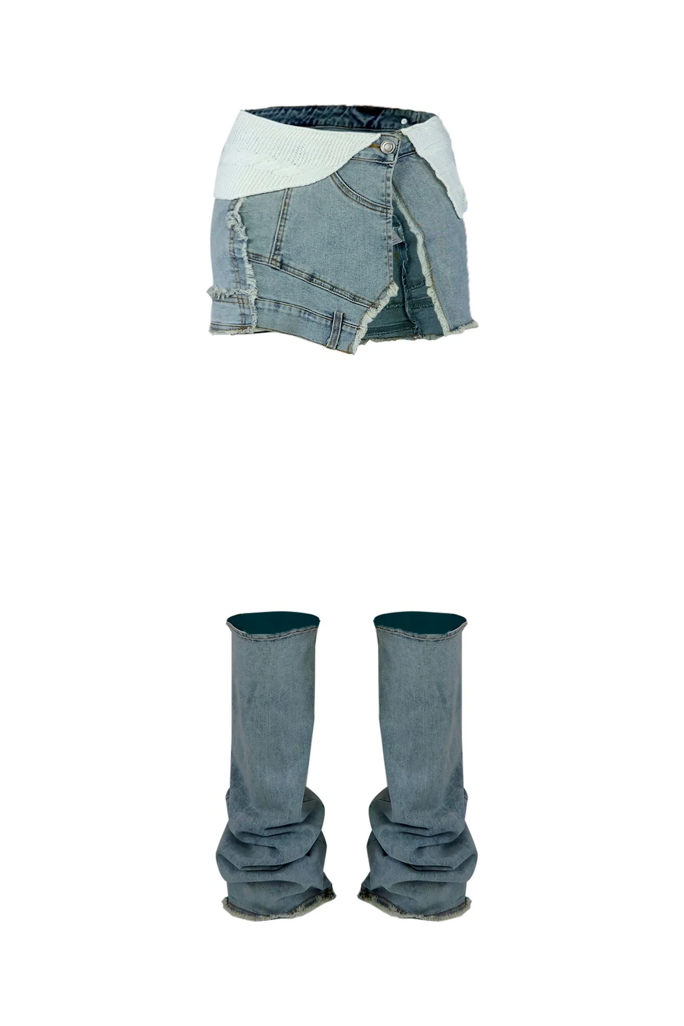 7746-Amour-Denim-Slit-Mini-Skirt-With-Leg-Warmers-4.webp Amour Denim Slit Mini Skirt With Leg Warmers