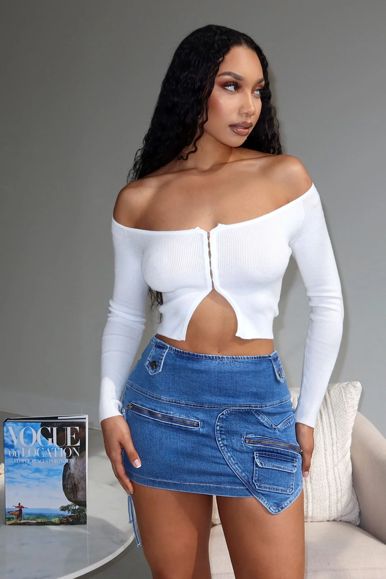 Queen of Hearts Mid Rise Denim Skirt