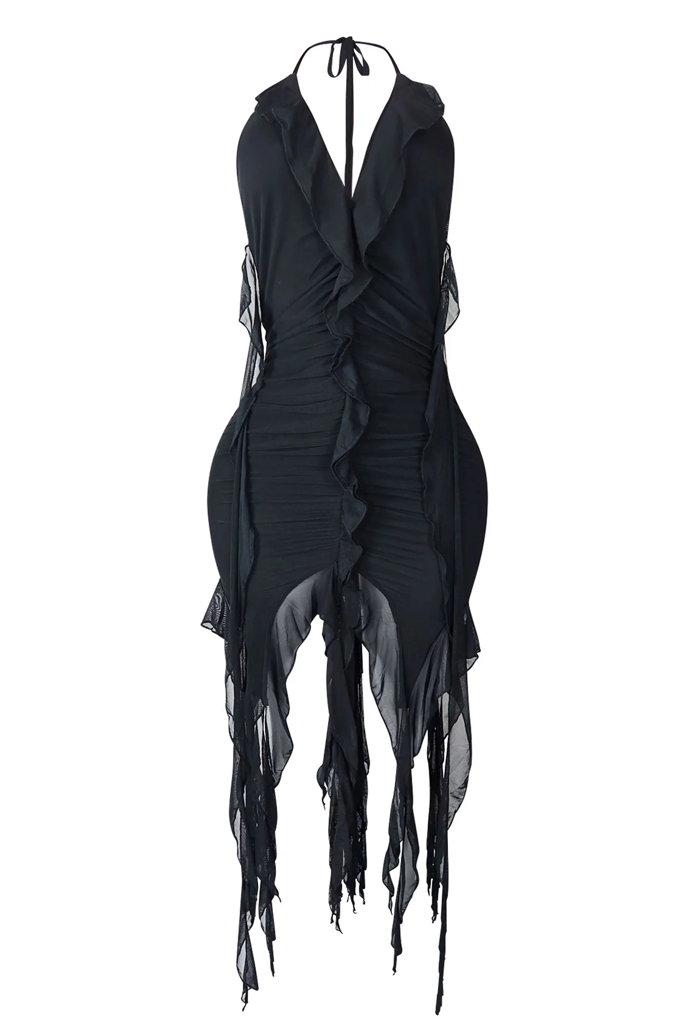 8113-Call-On-Me-Mesh-Halter-Tie-Ruffle-Dress-5.webp Call On Me Mesh Halter Tie Ruffle Dress