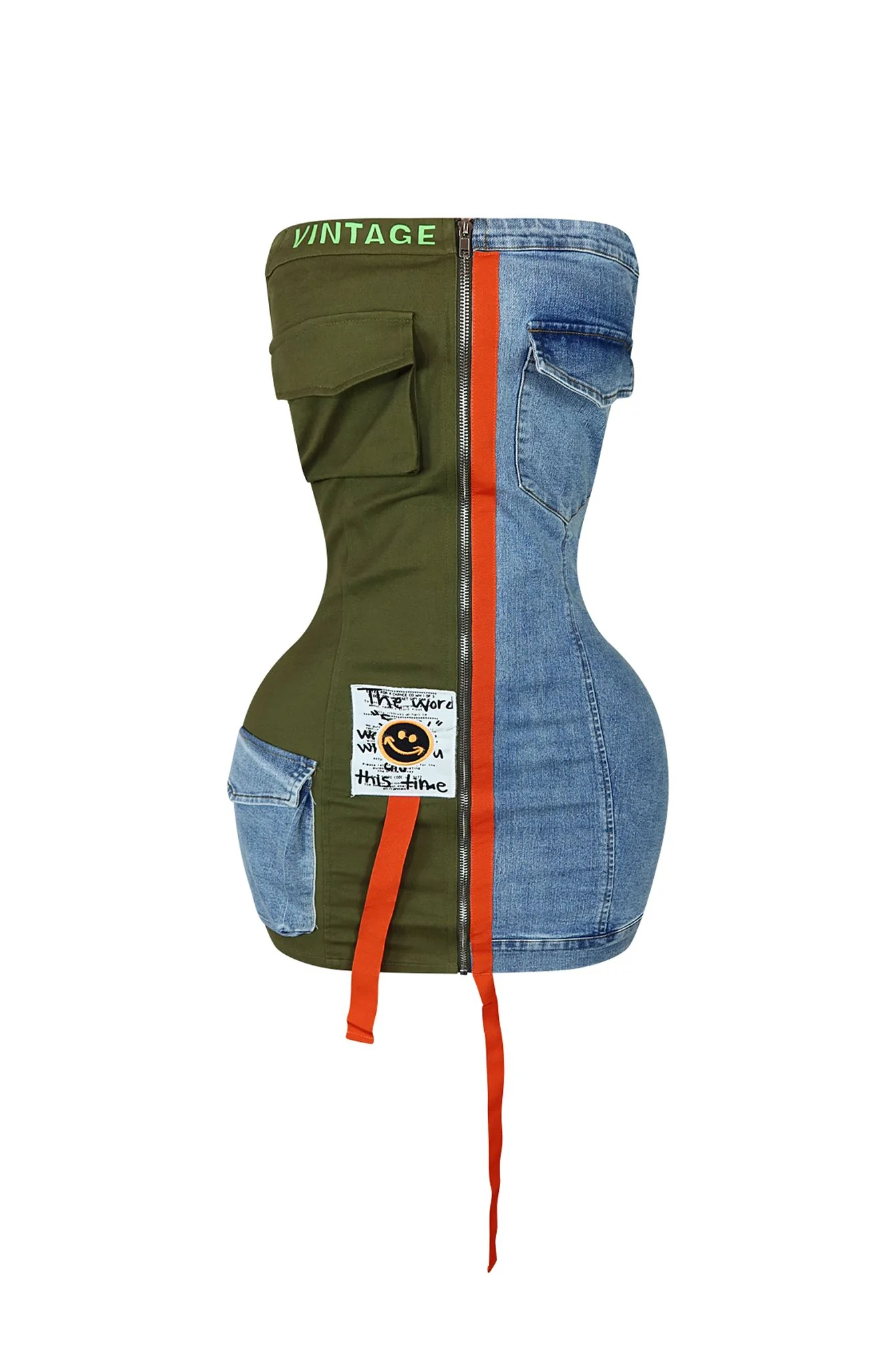 U Go Girl Color Block Denim Strapless Dress