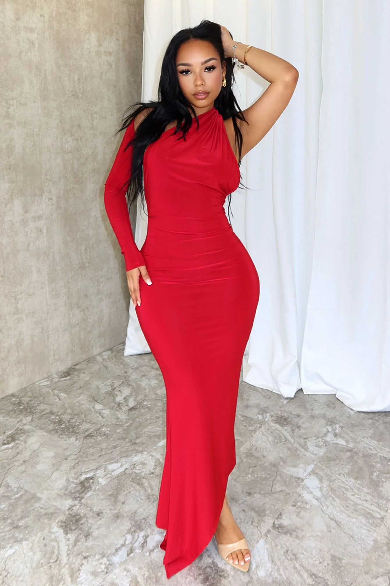 8279-Eva-One-Shoulder-Nylon-Midi-Dress-3.webp Eva One Shoulder Nylon Midi Dress