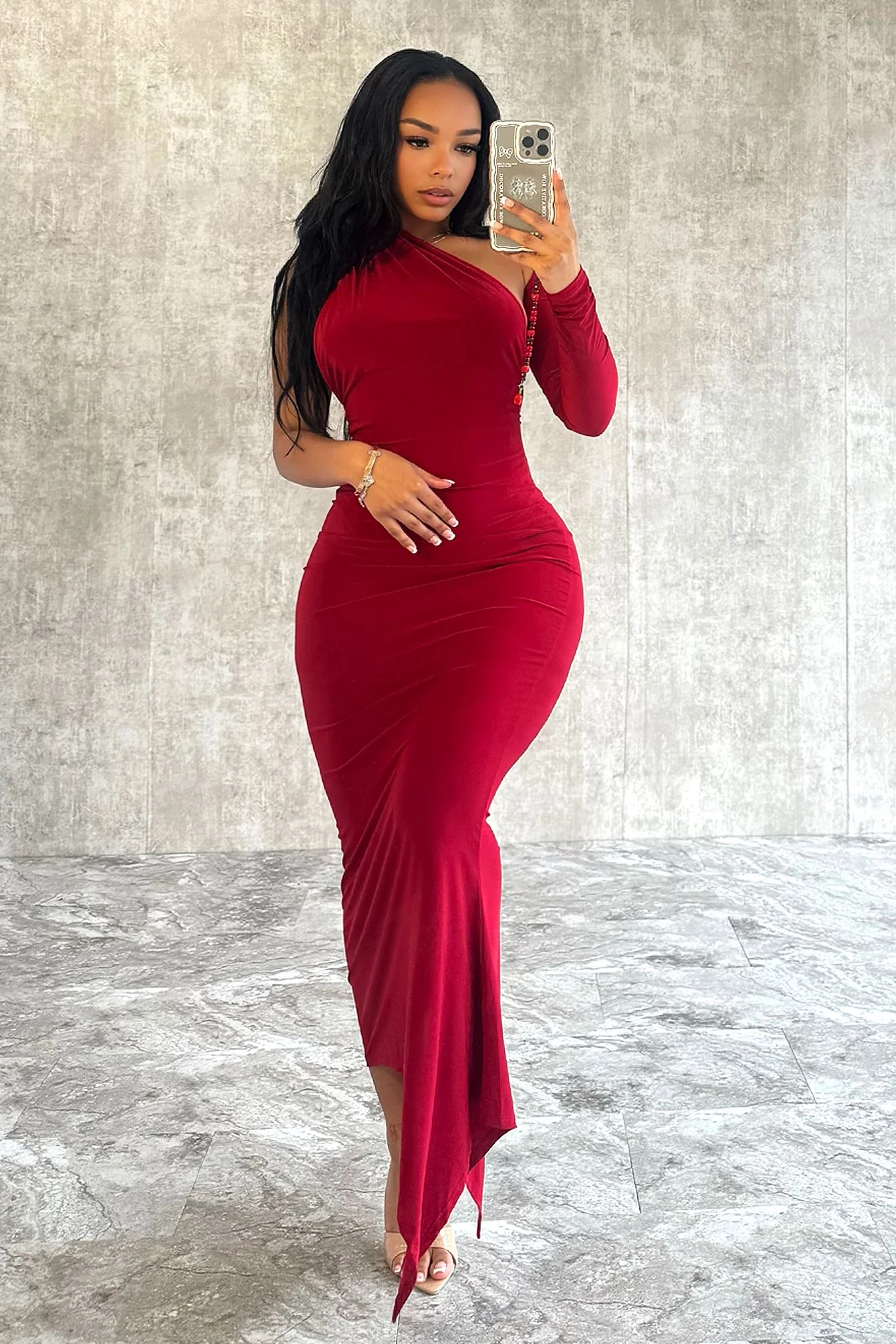 8279-Eva-One-Shoulder-Nylon-Midi-Dress-4.webp Eva One Shoulder Nylon Midi Dress