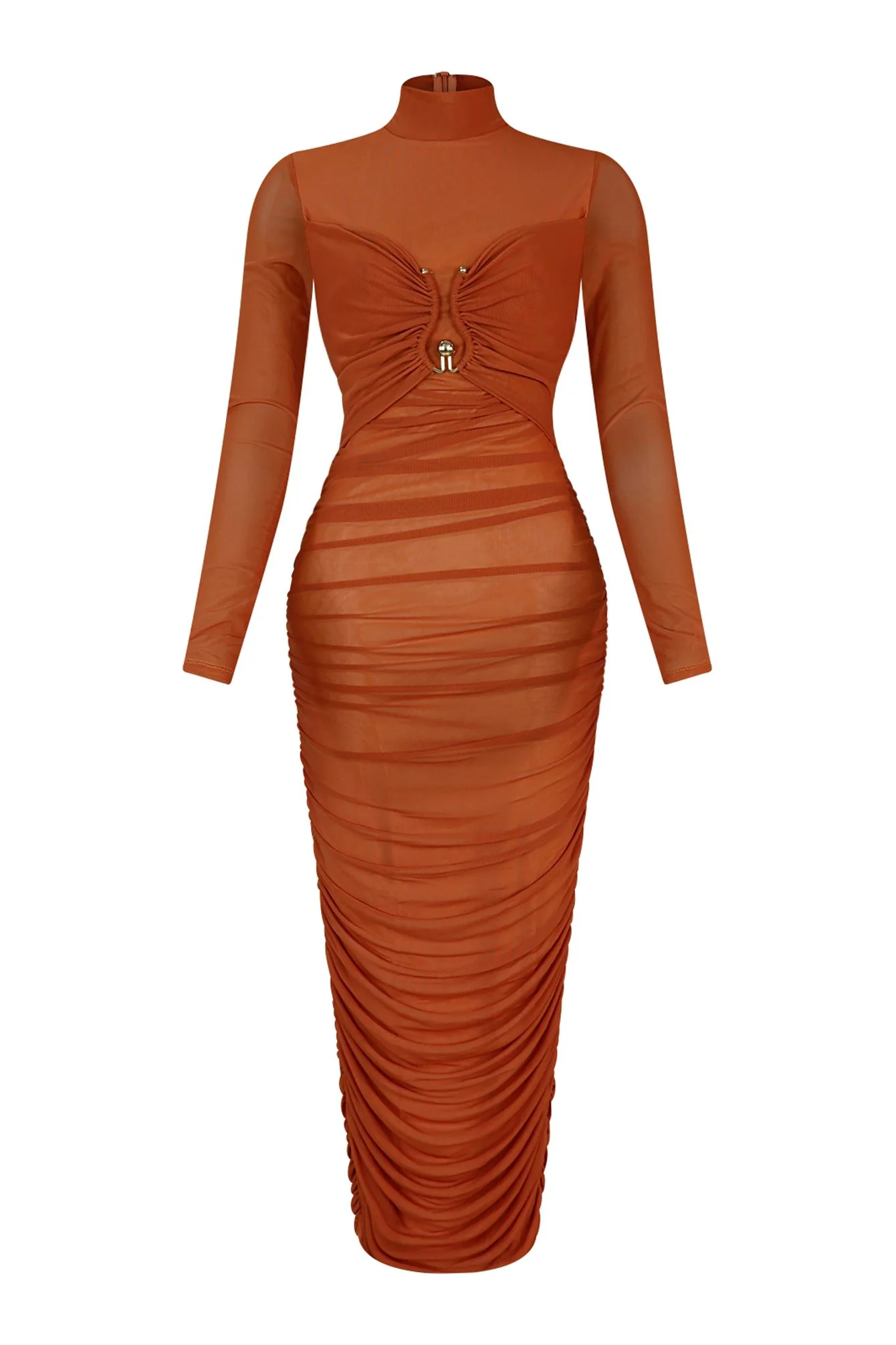 Deep Hearts Mesh Ruched Dress