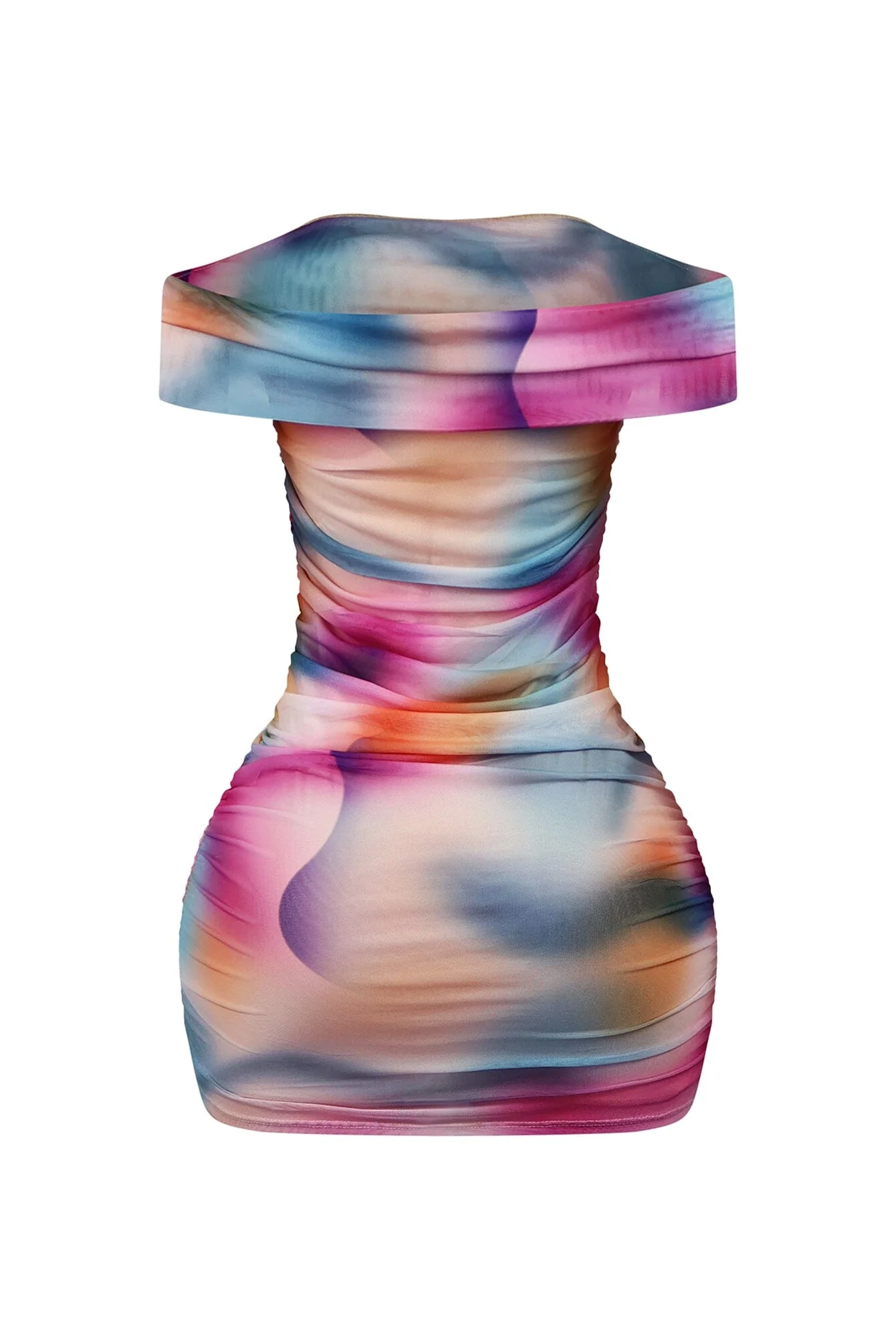 8404-Elsa-Print-Mesh-Ruched-Off-Shoulder-Mini-Dress-5.webp Elsa Print Mesh Ruched Off Shoulder Mini Dress