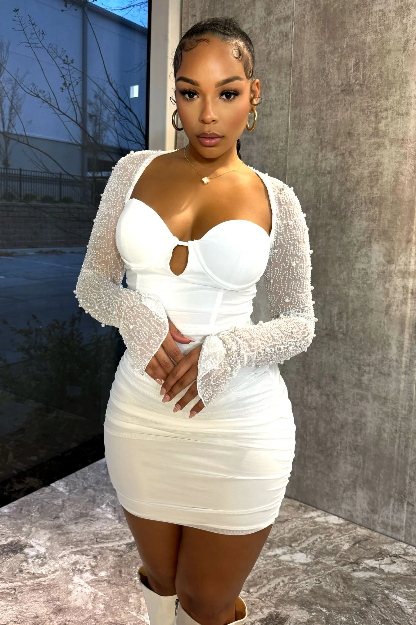 Snow Globe Mesh Pearl Dress