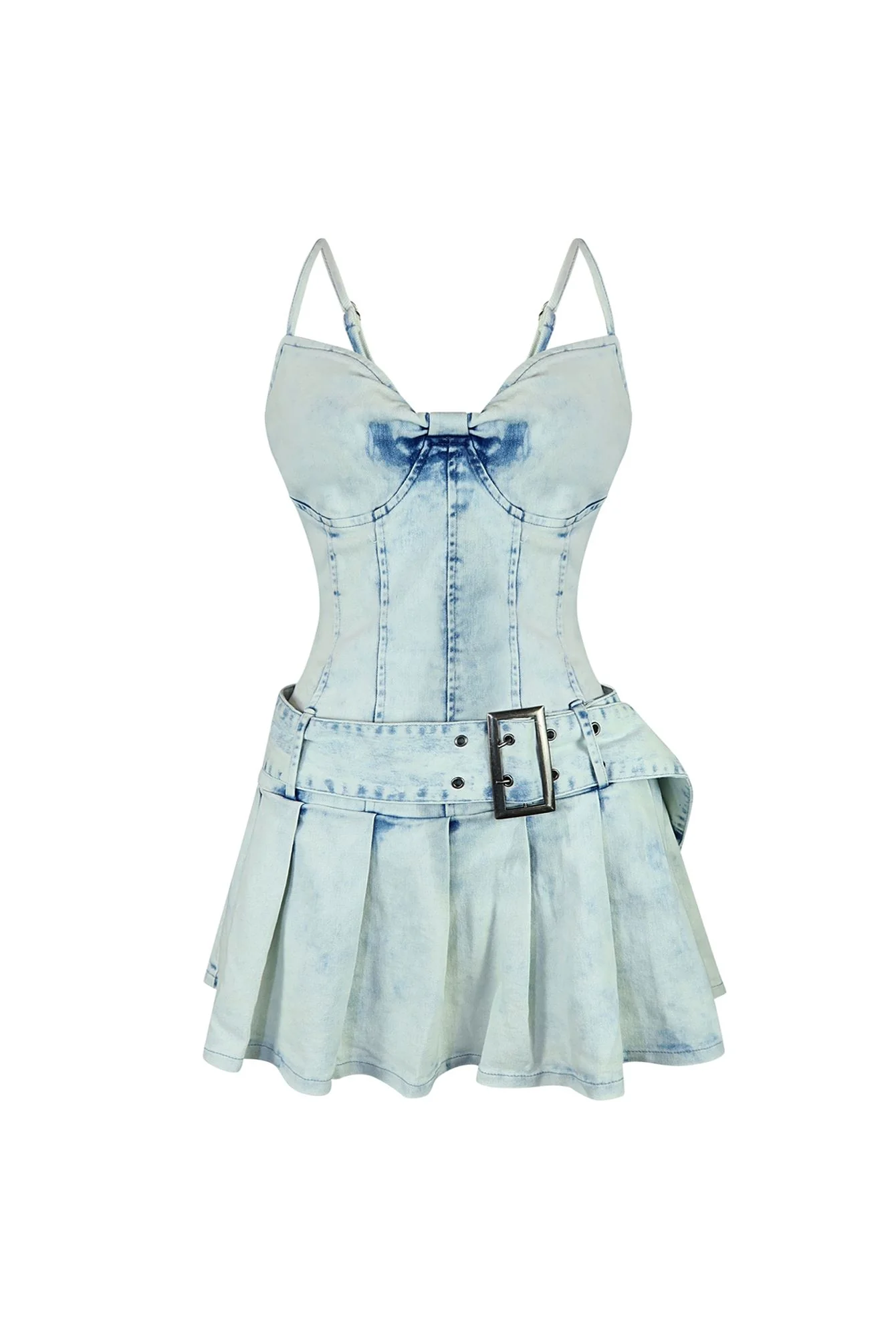 Parker Denim Pleated Belt Micro Dress