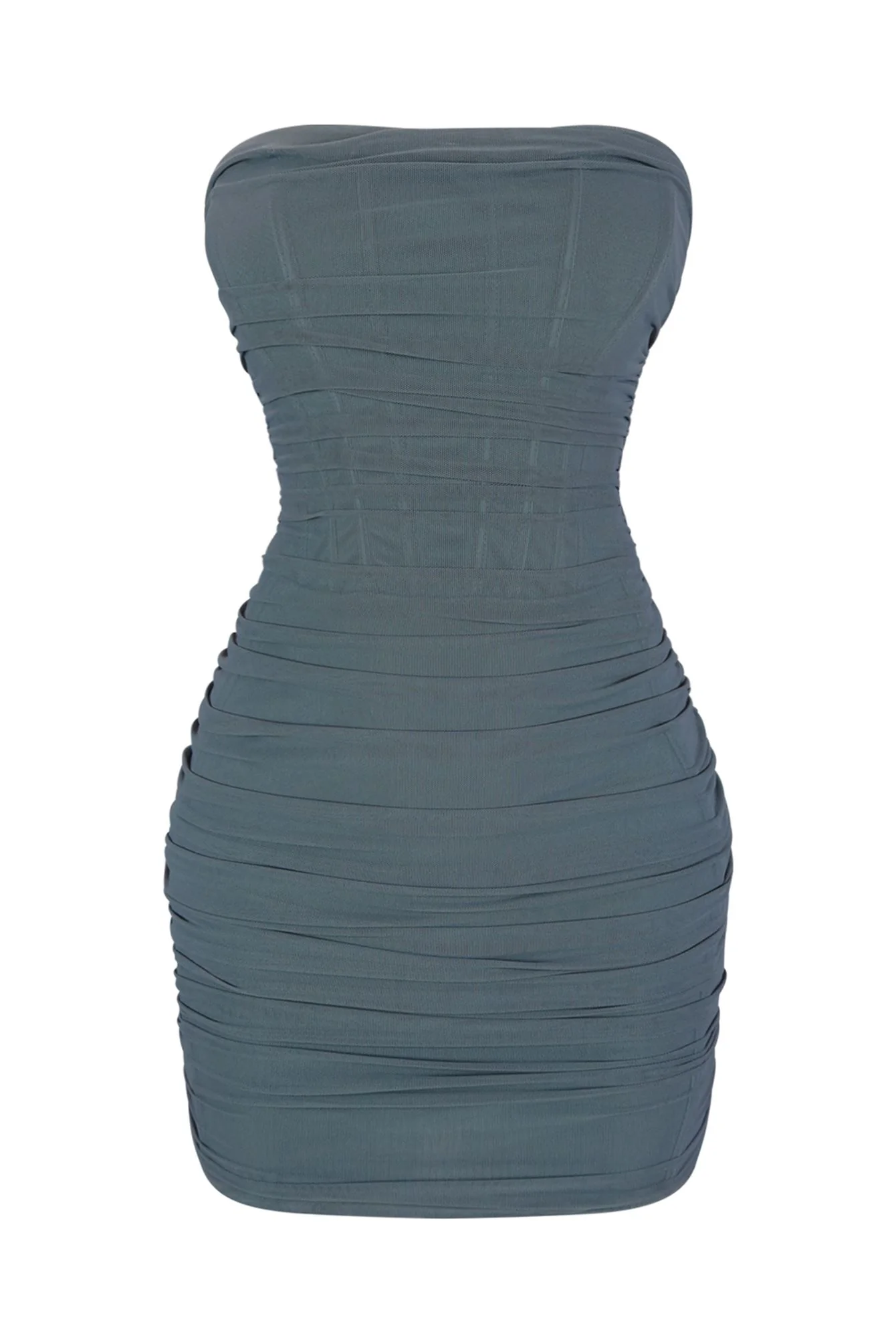 Not Too Late Mesh Ruched Mini Bustier Dress