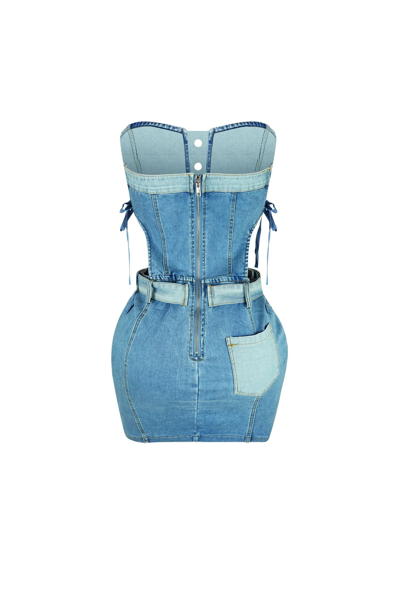 8818-Tension-Denim-Color-Block-Strapless-Dress-3.webp Tension Denim Color Block Strapless Dress