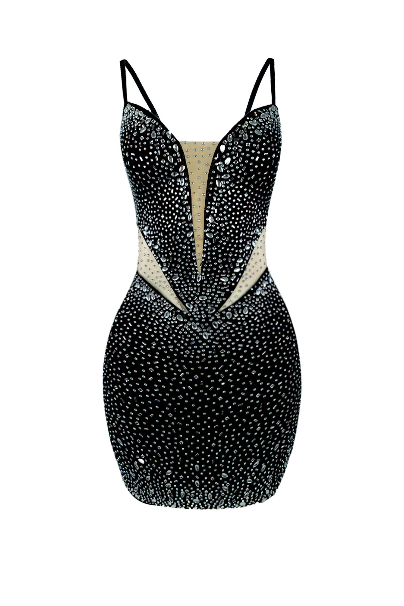Rare Cut Rhinestone Mesh Mini Dress