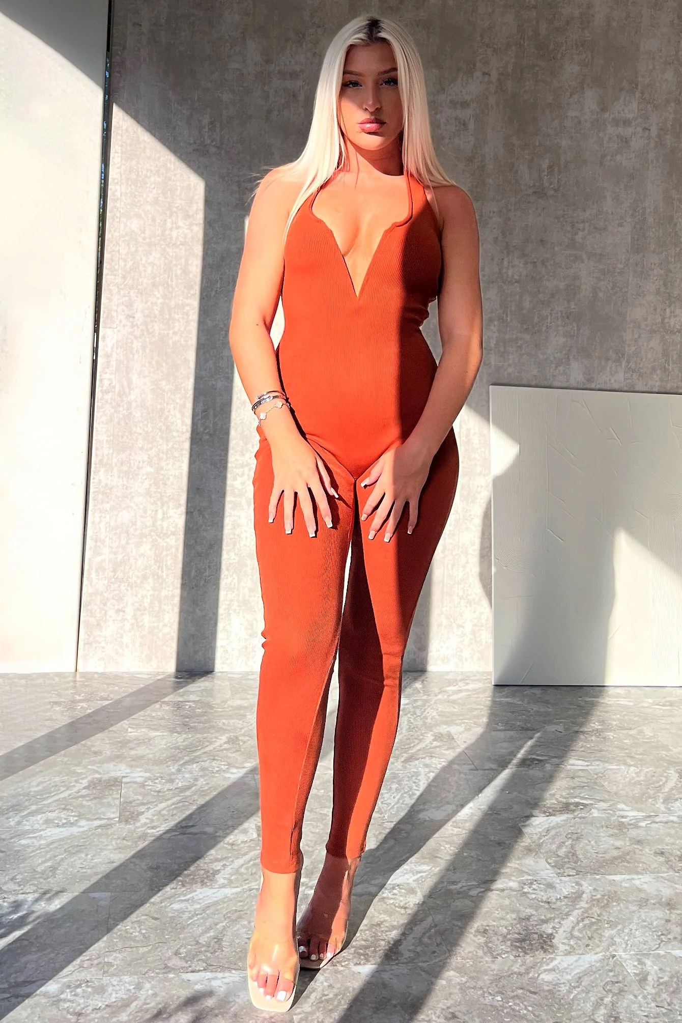 Rachel Wired Halter Neck Skinny Jumpsuit