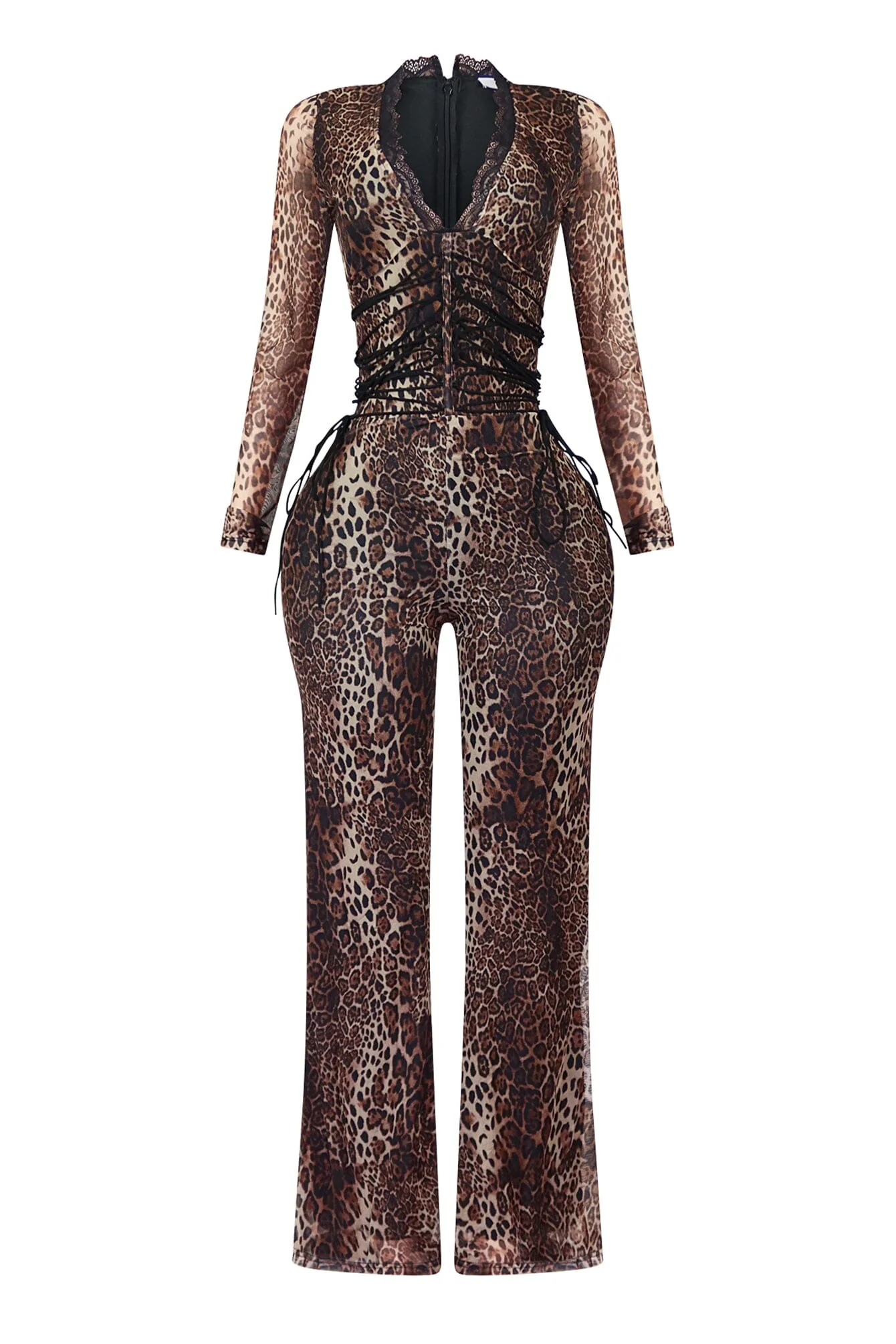 Teddy Leopard Mesh Jumpsuit