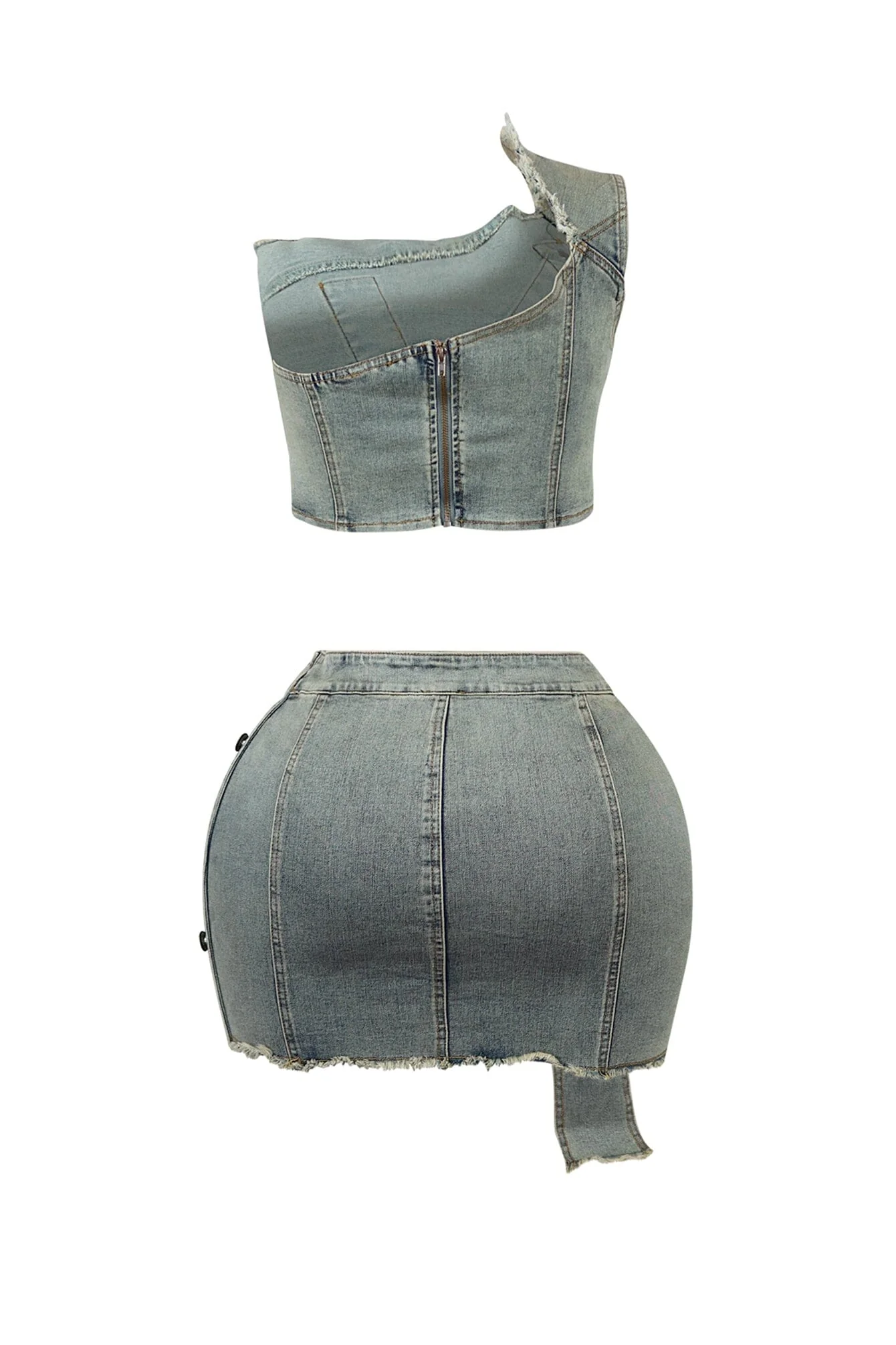9255-Valerie-Vintage-Wash-One-Shoulder-Top-Skirt-SET-5.webp Valerie Vintage Wash One Shoulder Top & Skirt SET
