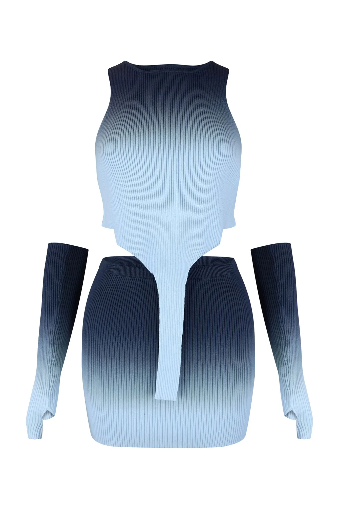 One More Chance Ombre Dye Knit Skirt SET With Arm Warmers