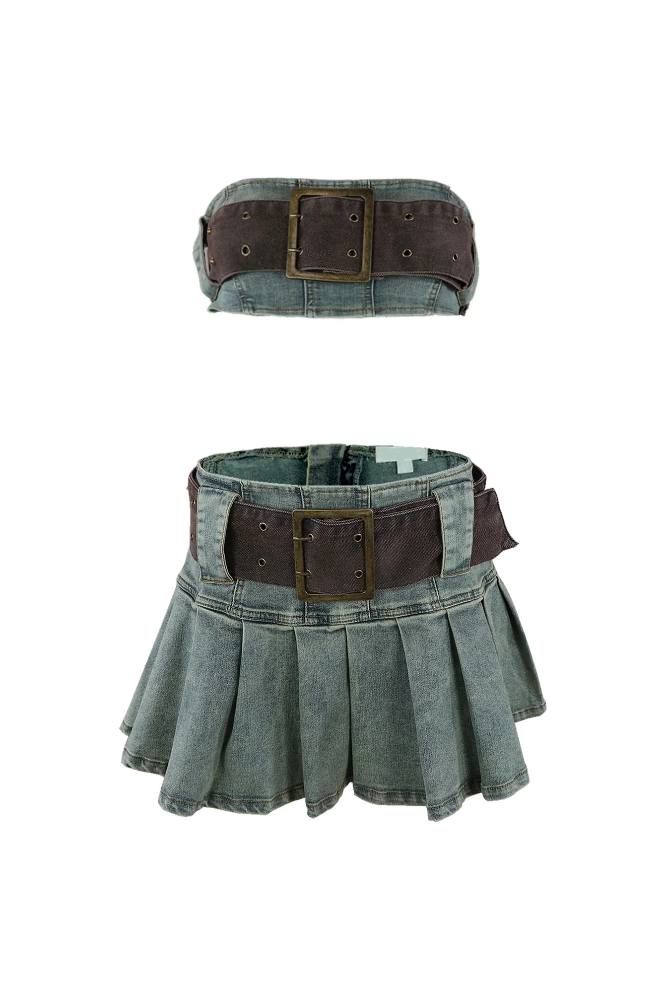 9642-Vintage-Chocolate-Washed-Denim-Top-Skirt-SET-4.webp Vintage Chocolate Washed Denim Top & Skirt SET