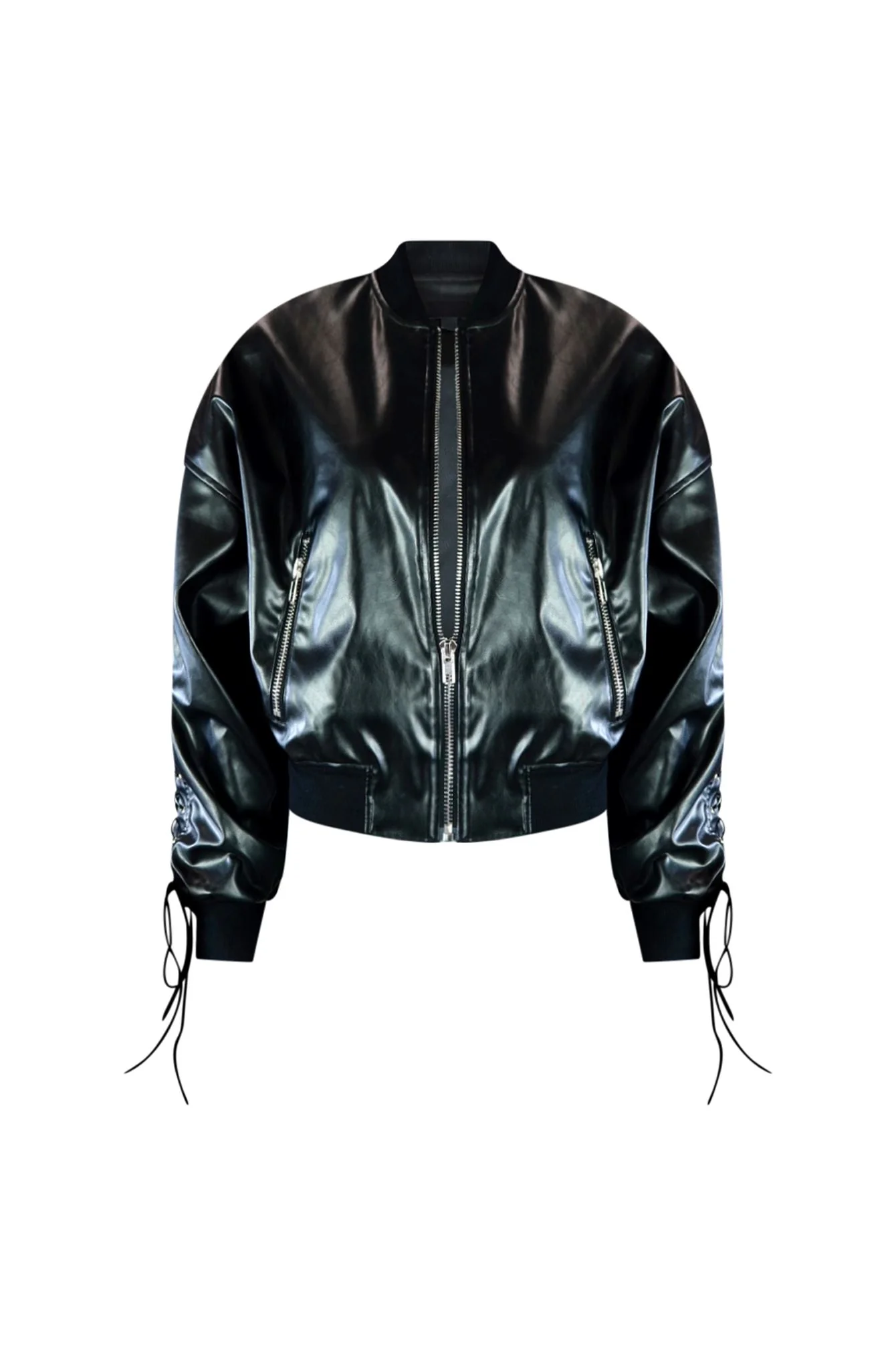 Heartbeat Faux Leather Bomber Jacket