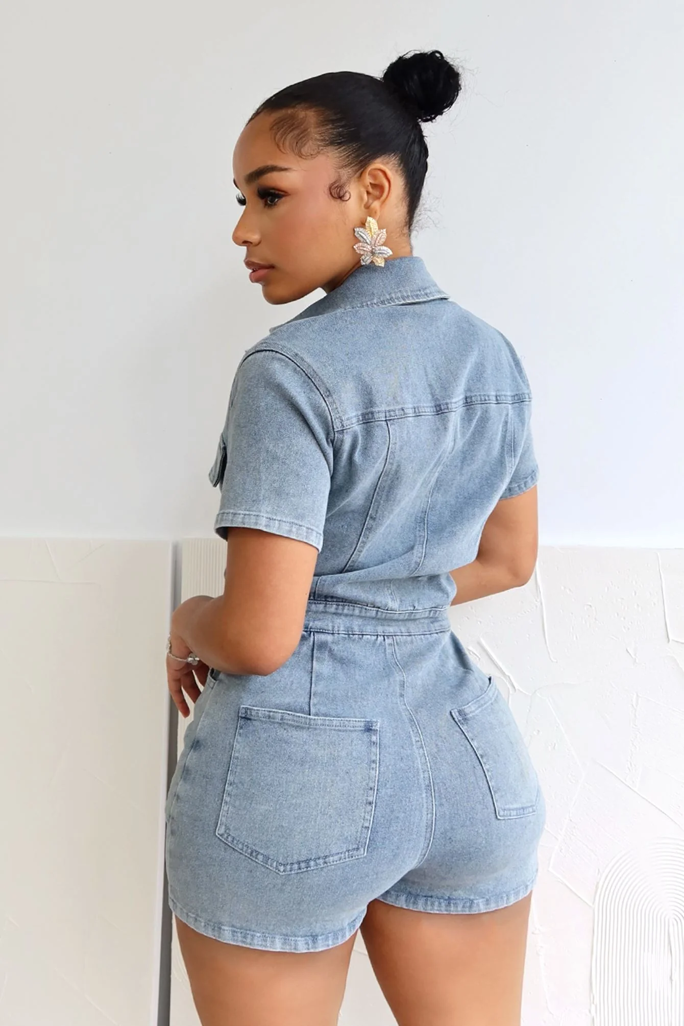 Same Page Collared Denim Romper